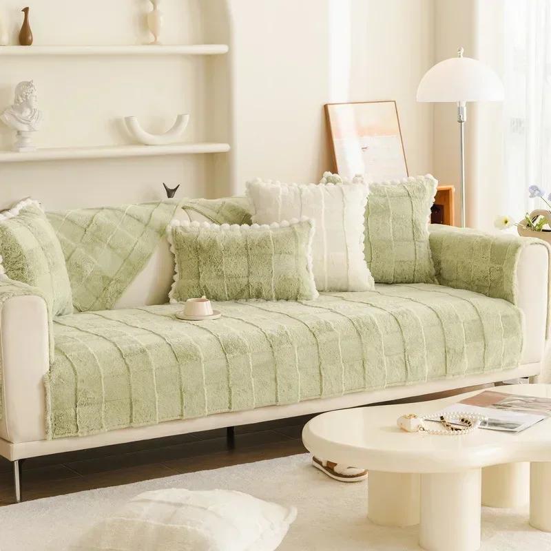 Утепленный плюшевый диван-полотенце, универсальный нескользящий коврик для дивана, зимний теплый мягкий L-образный коврик для дивана, подушка, чехлы для гостиной
