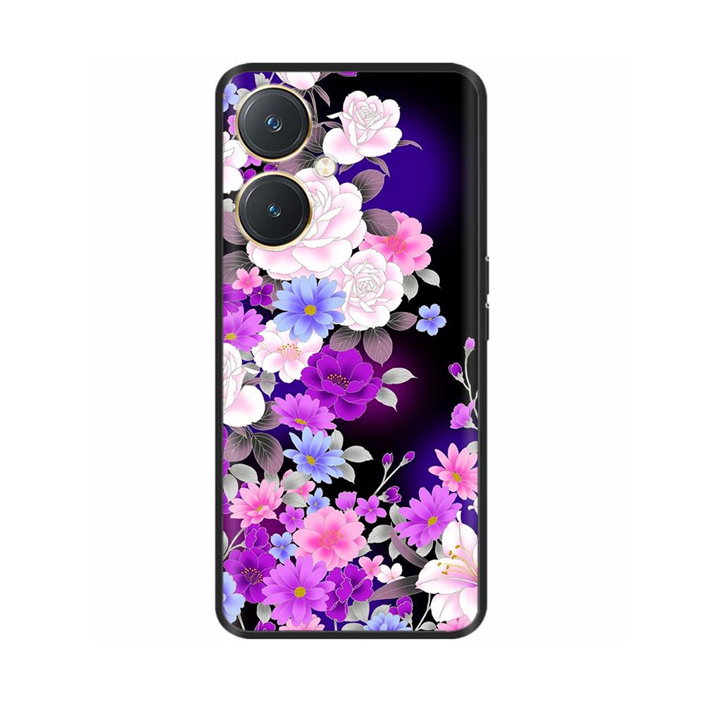 Чехол для Vivo Y27 Y27s Модные Цветы Черный Мягкий Силиконовый Ударопрочный TPU Чехол для Телефона Funda для Vivo Y27 Y 27 Бампер V2249