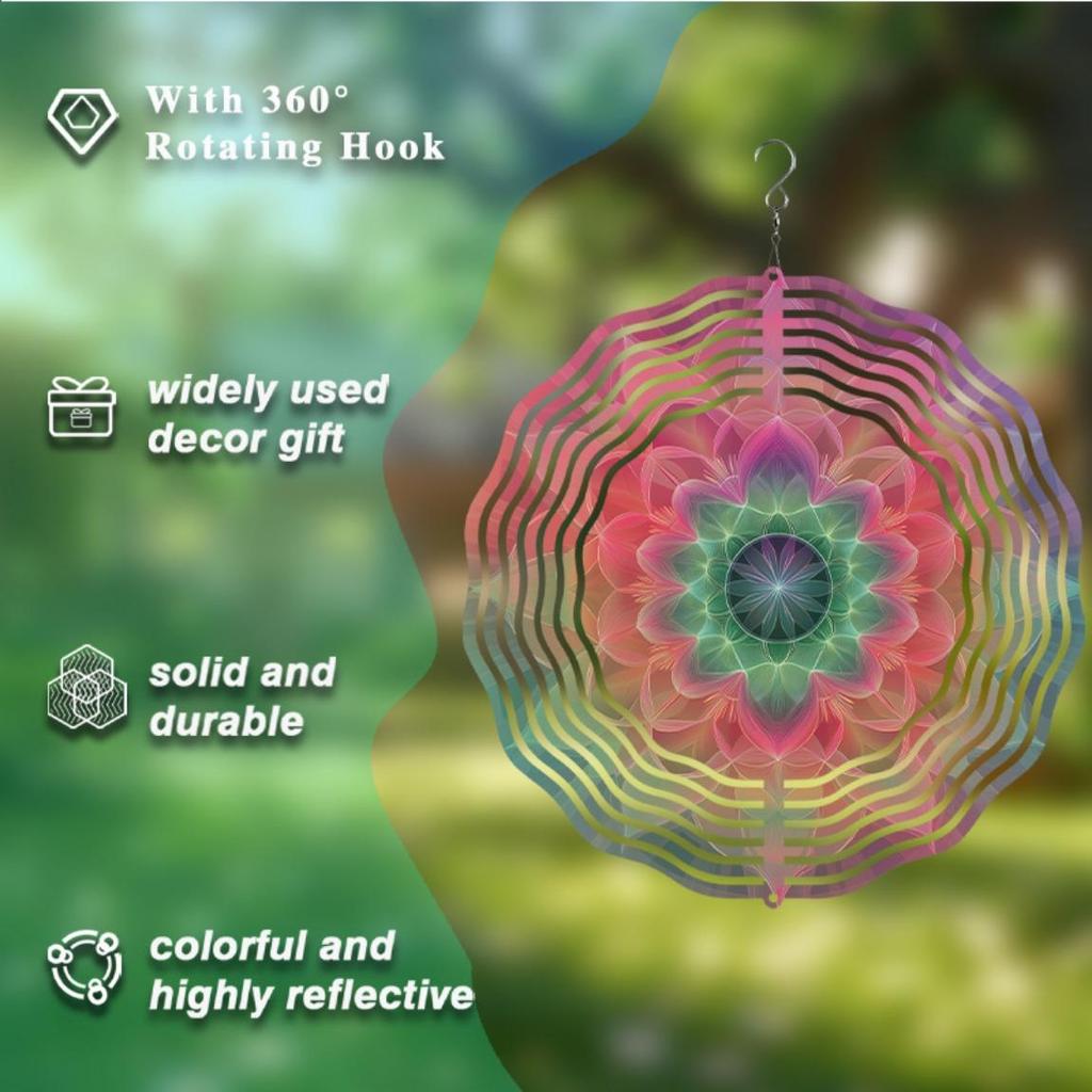 10-дюймовый металлический колокольчик ветра в богемном стиле, красочный вращающийся дизайн для декора сада, патио, не требует батареек, с крючком, идеальный подарок