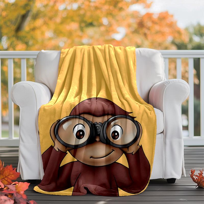 Curious George Flannel Blanket Soft Warm All-Season Throw, Design for Camping, Car Travel, Hiking Sofa, Bed, Office Perfect Gift for Parties