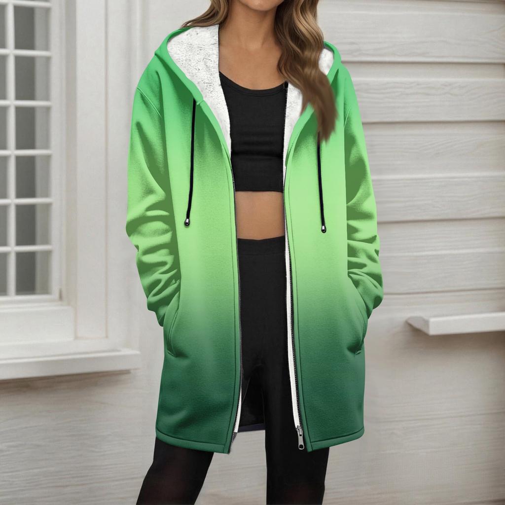 Женская модная флисовая куртка-худи свободного кроя на молнии с градиентным принтом