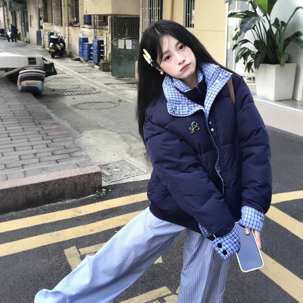 Зимняя двухслойная куртка из хлопка с воротником, женская универсальная в стиле пэчворк, студенческая свободная теплая куртка