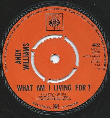 7-дюймовая пластинка ANDY WILLIAMS - A Woman's Way 4622 CBS 1969 UK Джаз Б/у