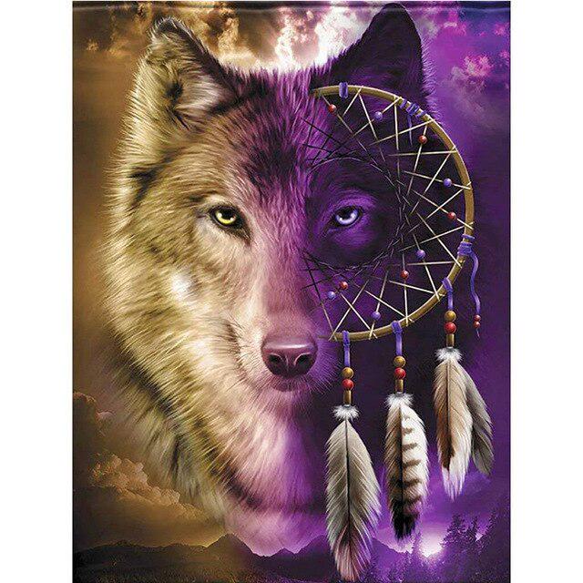 Wolf Animal DIY 5D Diamond Painting Full Round Drill Dreamcatcher Diamond Embroidery Cross Stitch Mosaic Rhinestones Home Decor