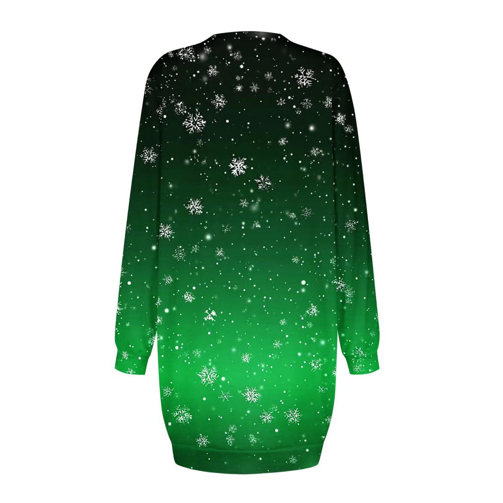 Платье с длинным рукавом для женщин, повседневное рождественское пуловер с принтом, платье на бедрах, платье-свитер