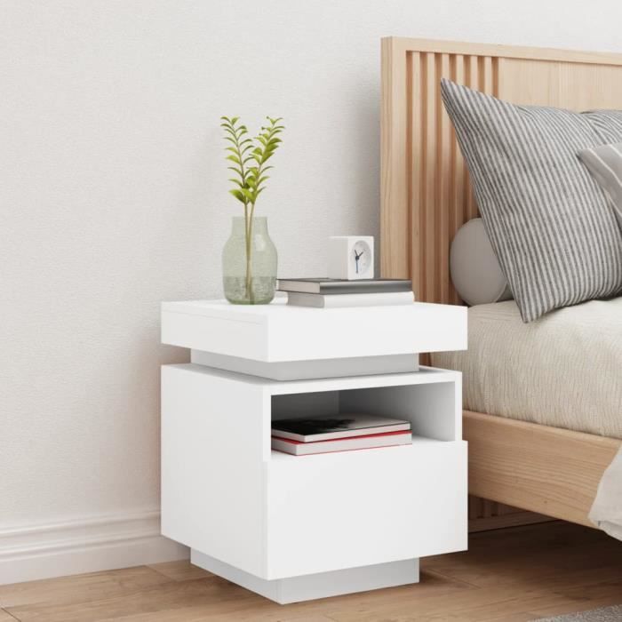 Bedside Cabinet with White LED Lights 40x39x48.5 Cm