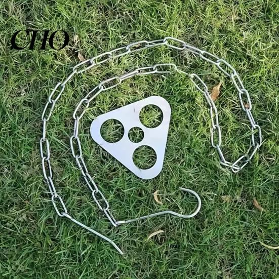 Outdoor Campfire Stand Tripod Board with Chain, Turn Branches into Tripod, Stainless Camping Cooking Steel Support Plate, Portable Accessories