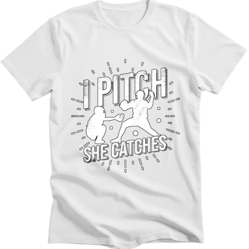 Street Wear For her O Neck tshirt Fashion I Pitch She Catches Baseball Design Minimalist Boys Tshirt male tshirt brand top tee