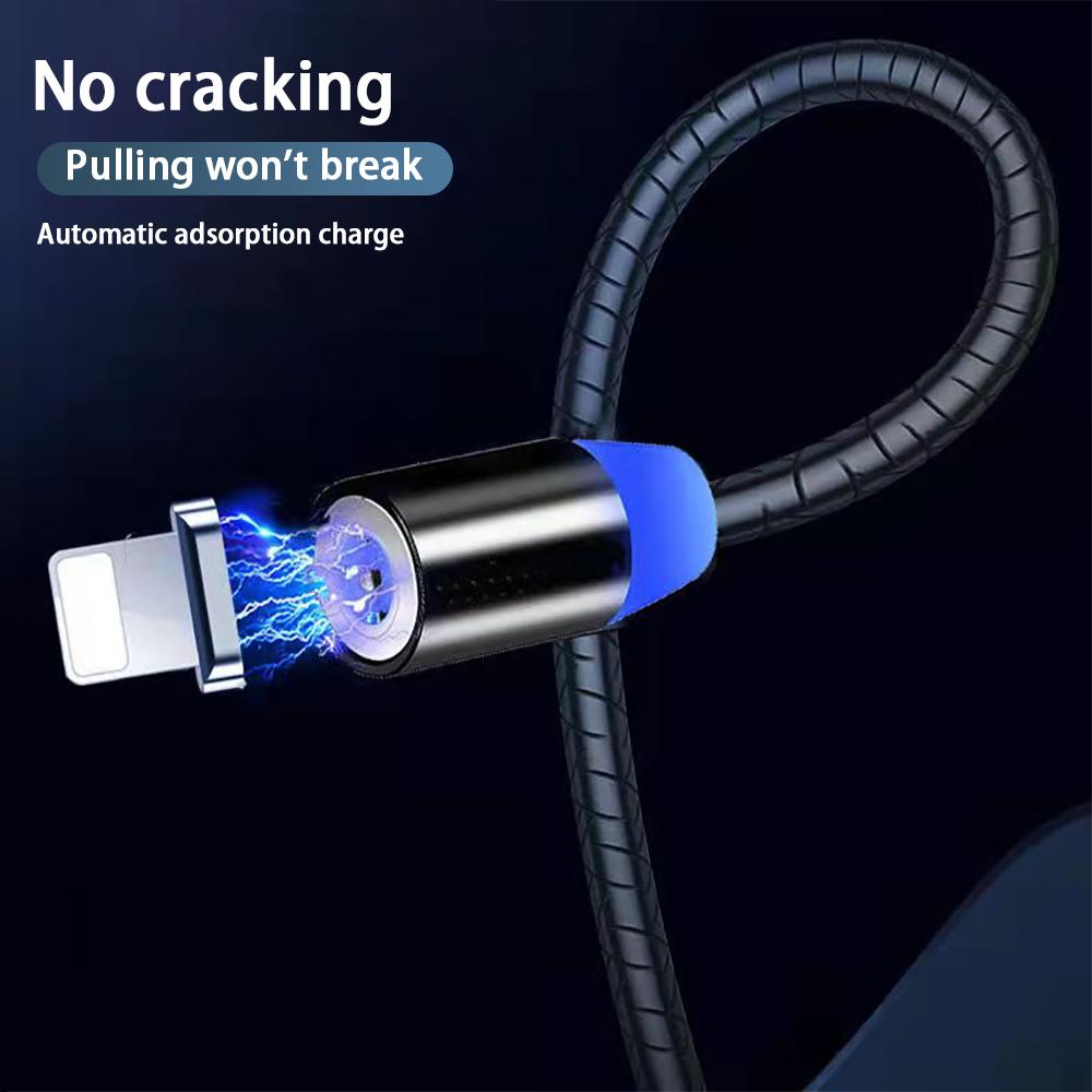 3A светодиодный магнитный USB-кабель для быстрой зарядки iPhone, кабель типа C, магнитное зарядное устройство, зарядка данных, кабель Micro USB, кабель для мобильного телефона, USB-шнур