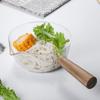 Прозрачный стеклянный мини-ковш для подогрева молока с деревянной ручкой