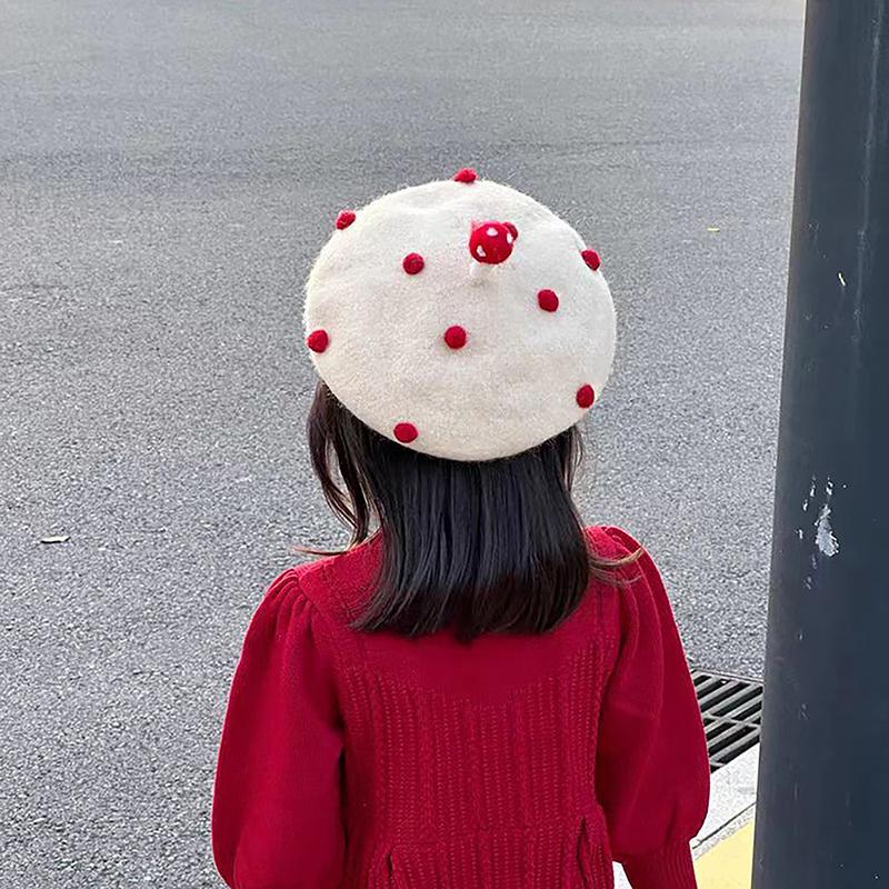 Милый дизайн с красными и белыми грибами Шляпа художника для девочек и женщин Осень Зима Родитель-ребенок Оплата Bud Теплая шерстяная вязаная беретка