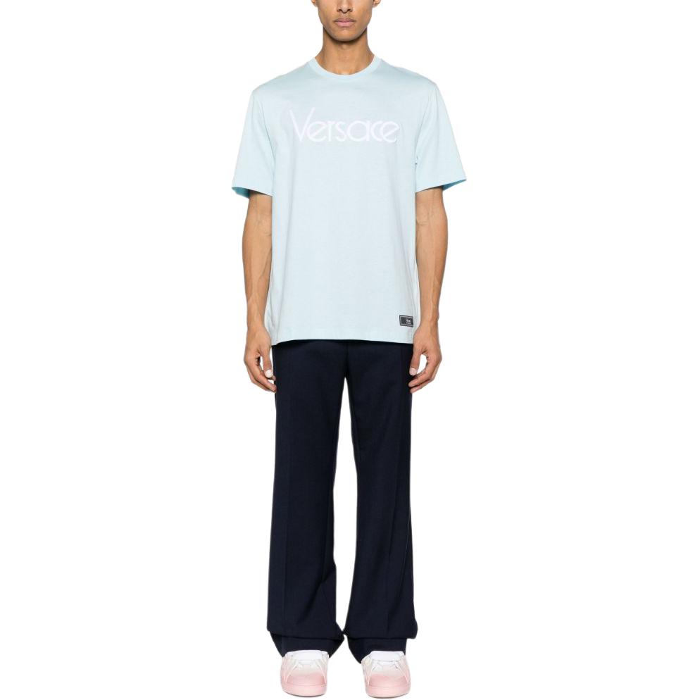 VERSACE Logo Embroidered Crewneck T Shirt 1012545-1A09028-1VD50
