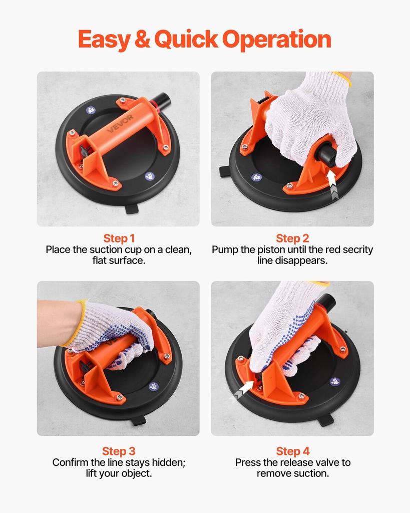 Vacuum Suction Cup, 203 mm Vacuum Glass Lifter with ABS Handle, 180 kg Max Lifting Capacity Tile Suction Cup Tool with Carrying Case for Lifting Large
