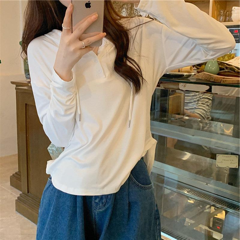 Осенняя новая тонкая толстовка с капюшоном для женщин Корейская студенческая футболка с длинными рукавами для женщин