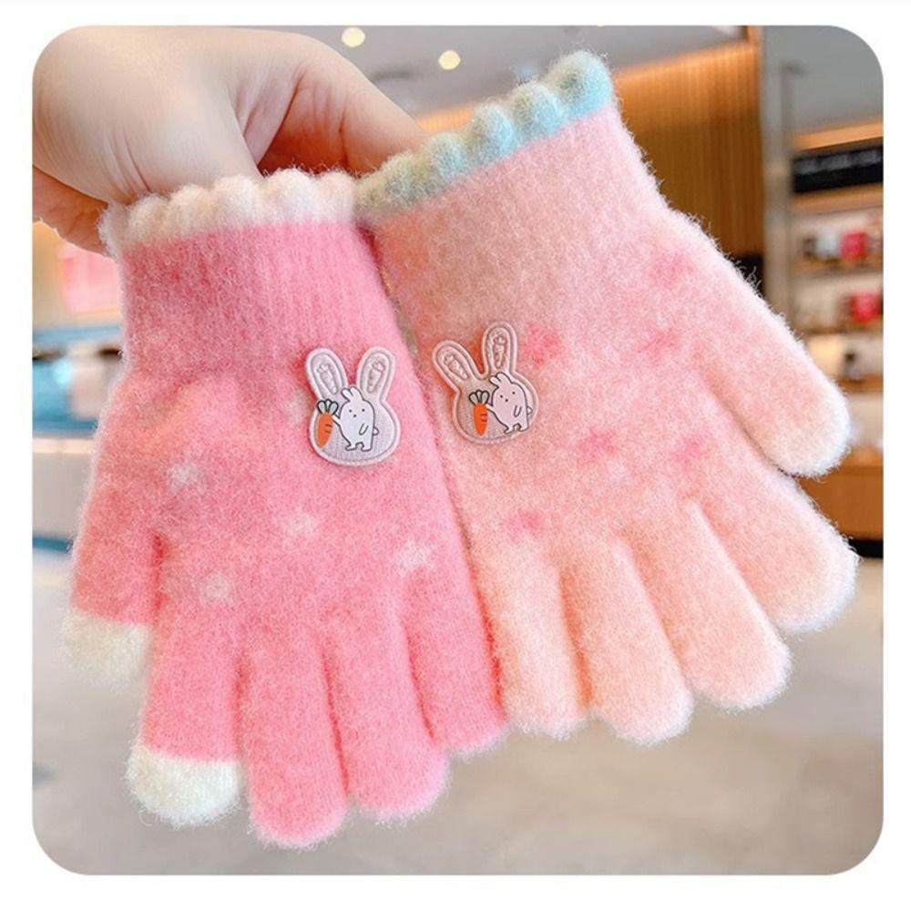Cute Cartoon Children Full Fingers Gloves Thickened Windproof Gloves New Kids Knitted Gloves