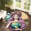 Magic Girl and the Earth Flannel-printed round floor mats are slip-resistant Suitable living room bedroom terrace garden carpets