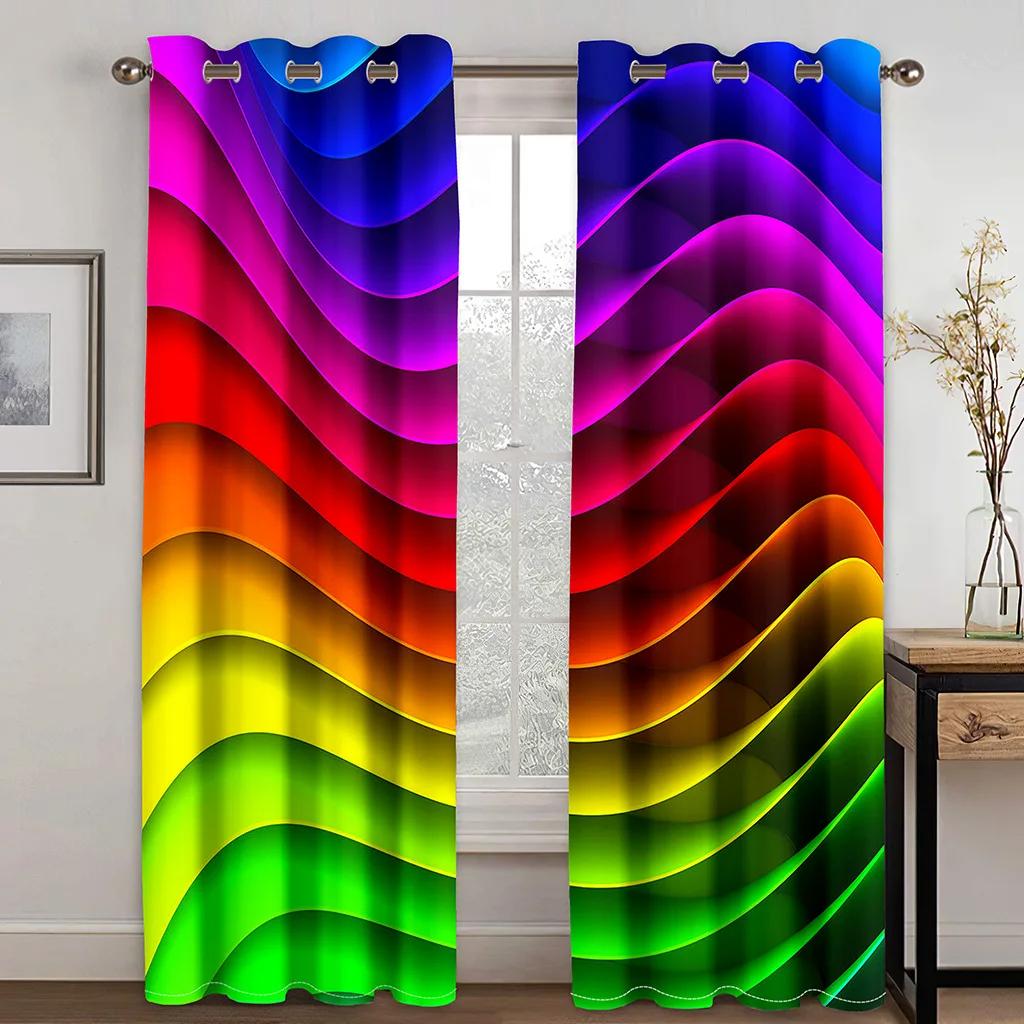 Дешевые ослепительные радужные красочные современные высокие затемняющие оконные шторы для гостиной спальни декор затемняющий материал драпировка новый