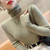 A Thousand Bird Lattice Pile Collar Sweater Women's Autumn and Winter Knitted Bottom Jumper with Long Sleeves Inside the Top