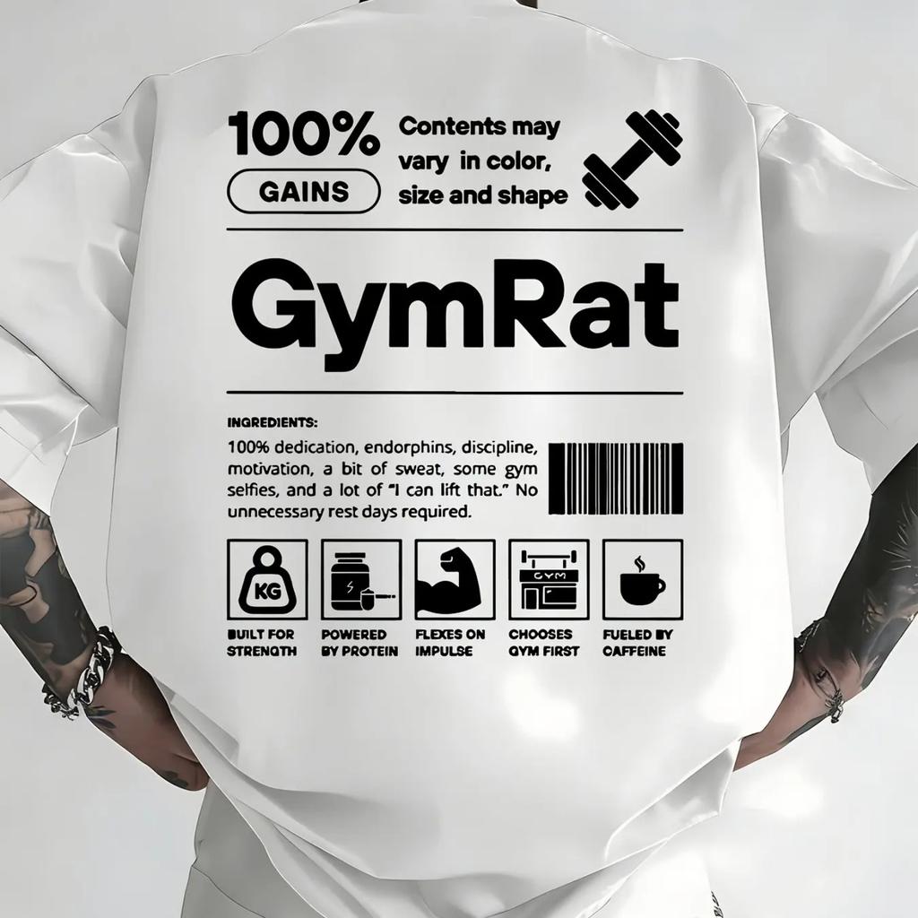 Gains Gym Хлопковая футболка Атлетический стритвир Мужская Фитнес Мышцы Белая футболка с графическим принтом