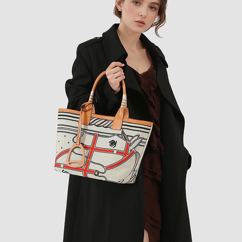 2024 Autumn/Winter All-Match Printed Canvas Tote Bag - Fashionable, Textured, Handmade Shoulder Bag for Women