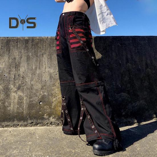 Женские брюки с высокой талией, цветные широкие повседневные брюки свободного кроя, ретро-крутые длинные брюки в уличном стиле