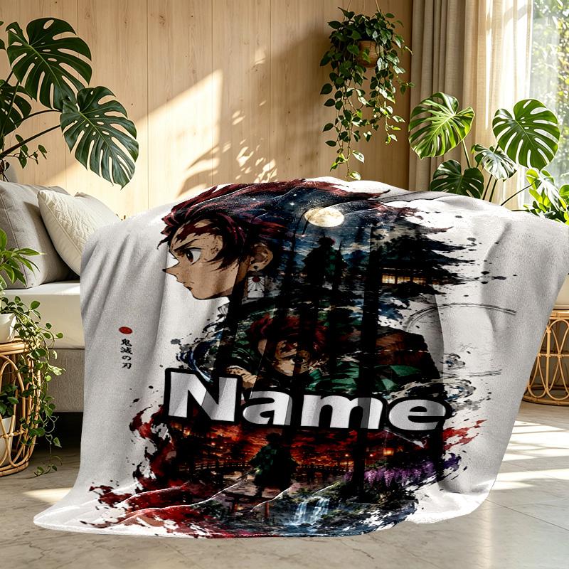 Custom Name Personalized Demon Slayer Print Blanket, Home Decor, Bedroom, Sofa, Camping, Couch, Gifts for Birthday Christmas