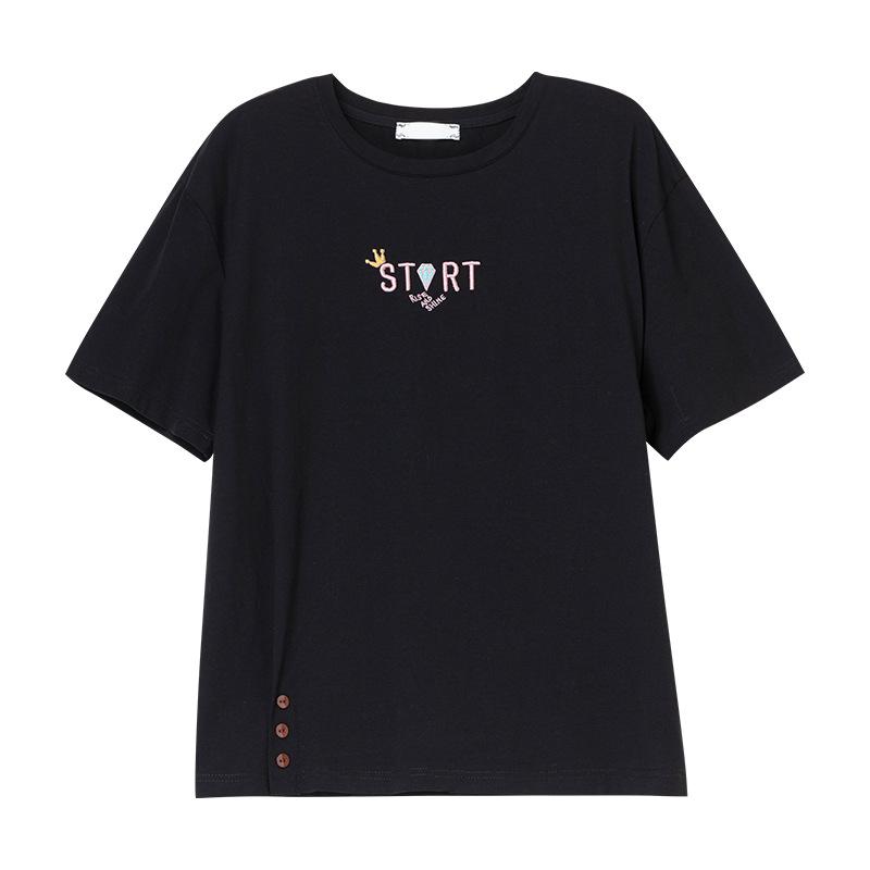 Женская летняя хлопковая футболка свободного кроя с вышивкой, большого размера, с коротким рукавом, стиль 6313