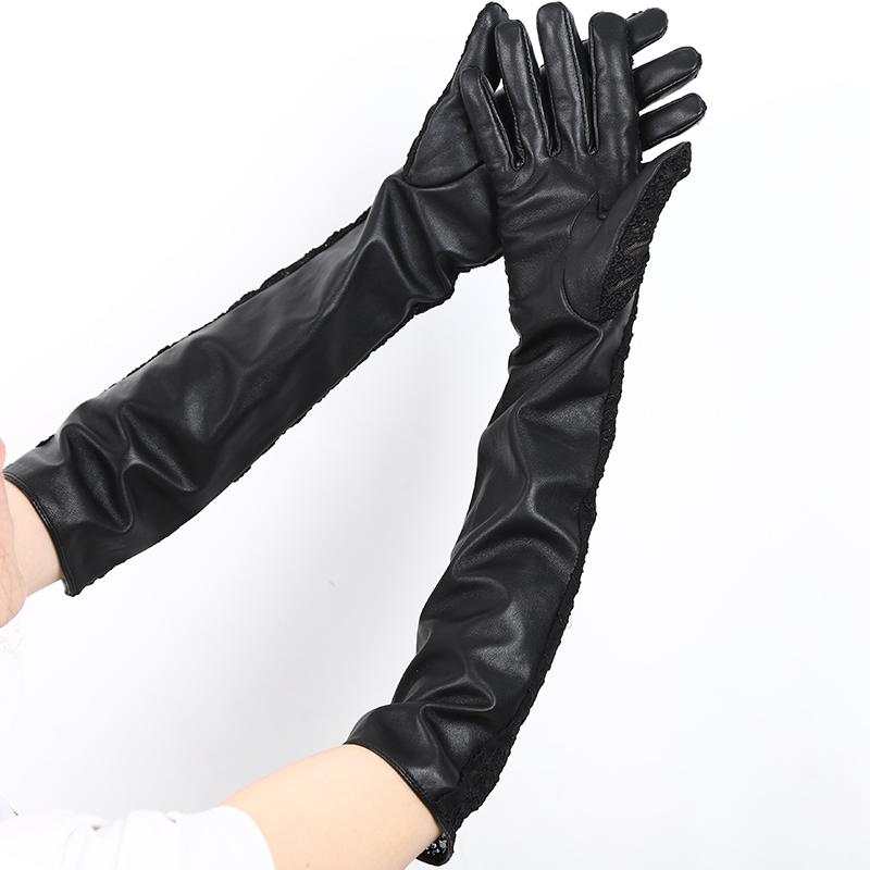 Сексуальные кружевные длинные женские кожаные перчатки из овчины, банкетные длинные перчатки, модные аксессуары 2017