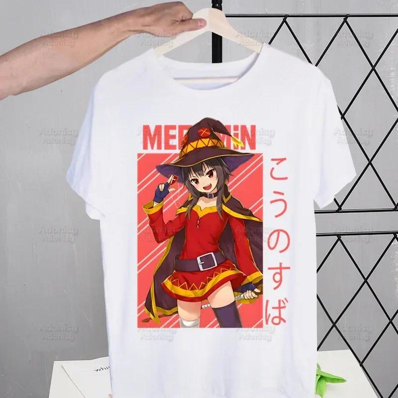 KonoSuba Мегумин Kono Subarashii Кадзума Футболки Мужская Футболка Харадзюку Мужская Одежда Летняя Уличная Одежда Повседневная Футболка С Коротким Рукавом Топы