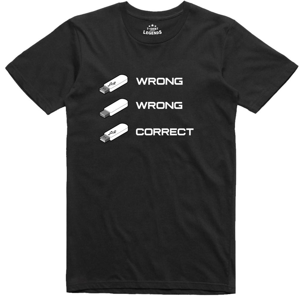 Смешные футболки Логотип неправильного подключения USB Компьютер Футболка обычного кроя