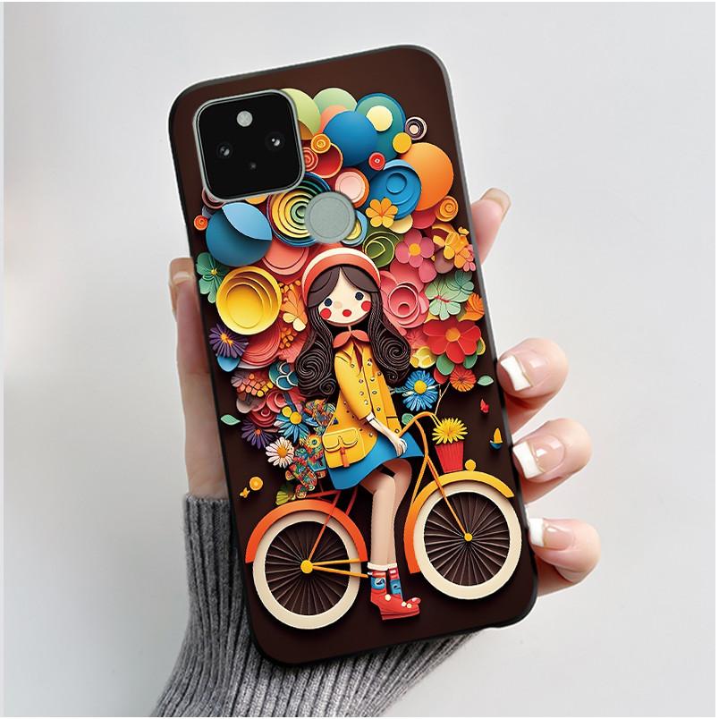 Phone Case For Google Pixel 5 Soft Silicone Black Case Elegant Style Beautiful Pattern Snow Mountain, Hidden Garden Casing