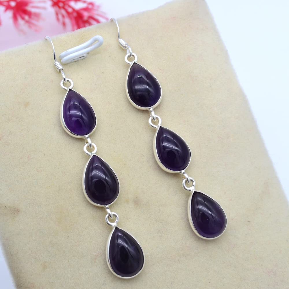 Amethyst Earring, 925 Silver Earring, Handmade Earring, Women Earring, Birthstone Gift, Bezel Earring, Anniversary Gift, Silver Jewelry