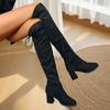 Fashion Autumn Winter Stretch Black Long Boots Women Chunky Thick Heels Over The Knee Boots Woman Lace Up Platform Thigh High Botas