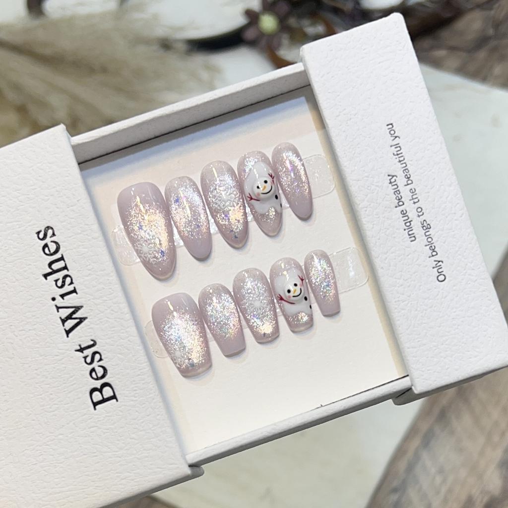 New Year's Wear Armor Handmade High-end Atmosphere Snowflakes Little Snowman Fantasy Colorful Cat Eyes Removable Manicure Fake Nails