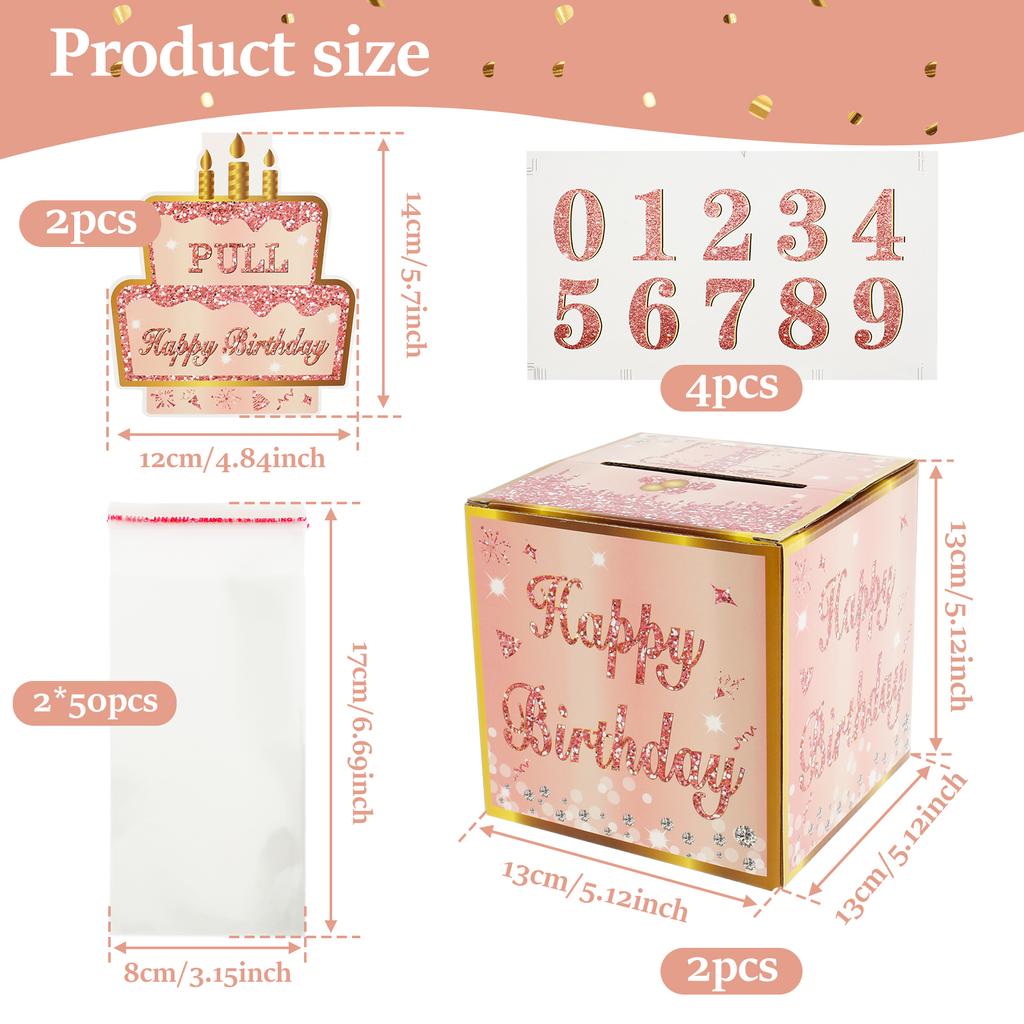 2Pcs Birthday Money Pull Box Set Creative Happy Birthday Money Gift Box Exquisite Surprise Birthday Party Cash Gift Box DIY