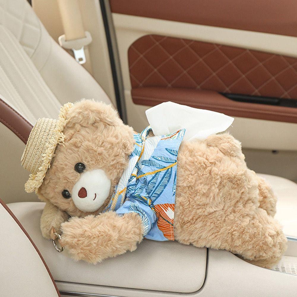 Cartoon Plush Bear Vehicle Tissue Bag Soft Plush Tissue Box Dispenser Towel Paper Holder  Kitchen