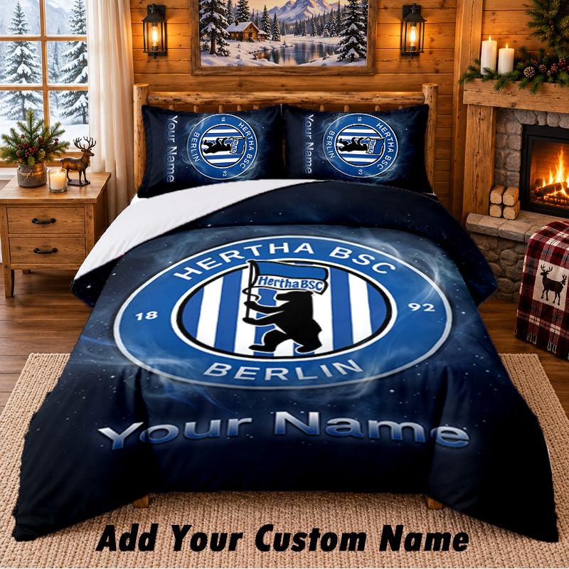 hertha bsc Pattern Bedding 3Pcs Set Custom Name, Bed Sheet And Pillowcases For Home Bedroom
