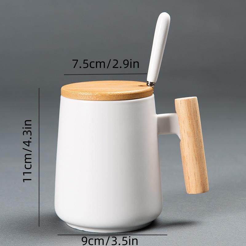 450ML Vintage Wooden Handle Ceramic Coffee Mug Nordic Design Lid Porcelain Tea Milk Cup Drinkware Gift for Couple Office