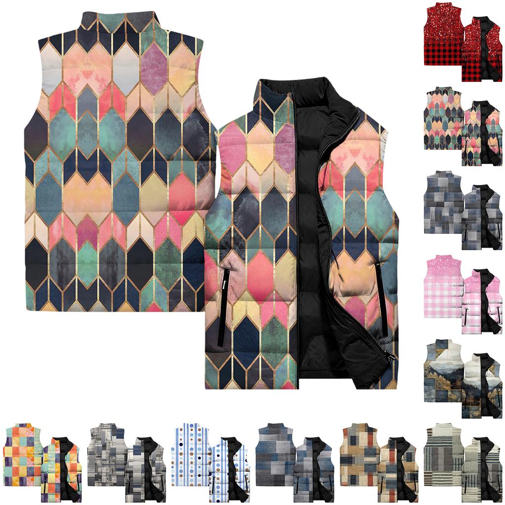 Ladies' Casual And Fashionable Sleeveless Vest Floral Pattern Printed Cotton Jacket