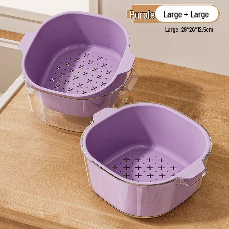 Double-Layer Kitchen Drain Basket for Fruits & Vegetables - Food-Grade Storage & Strainer
