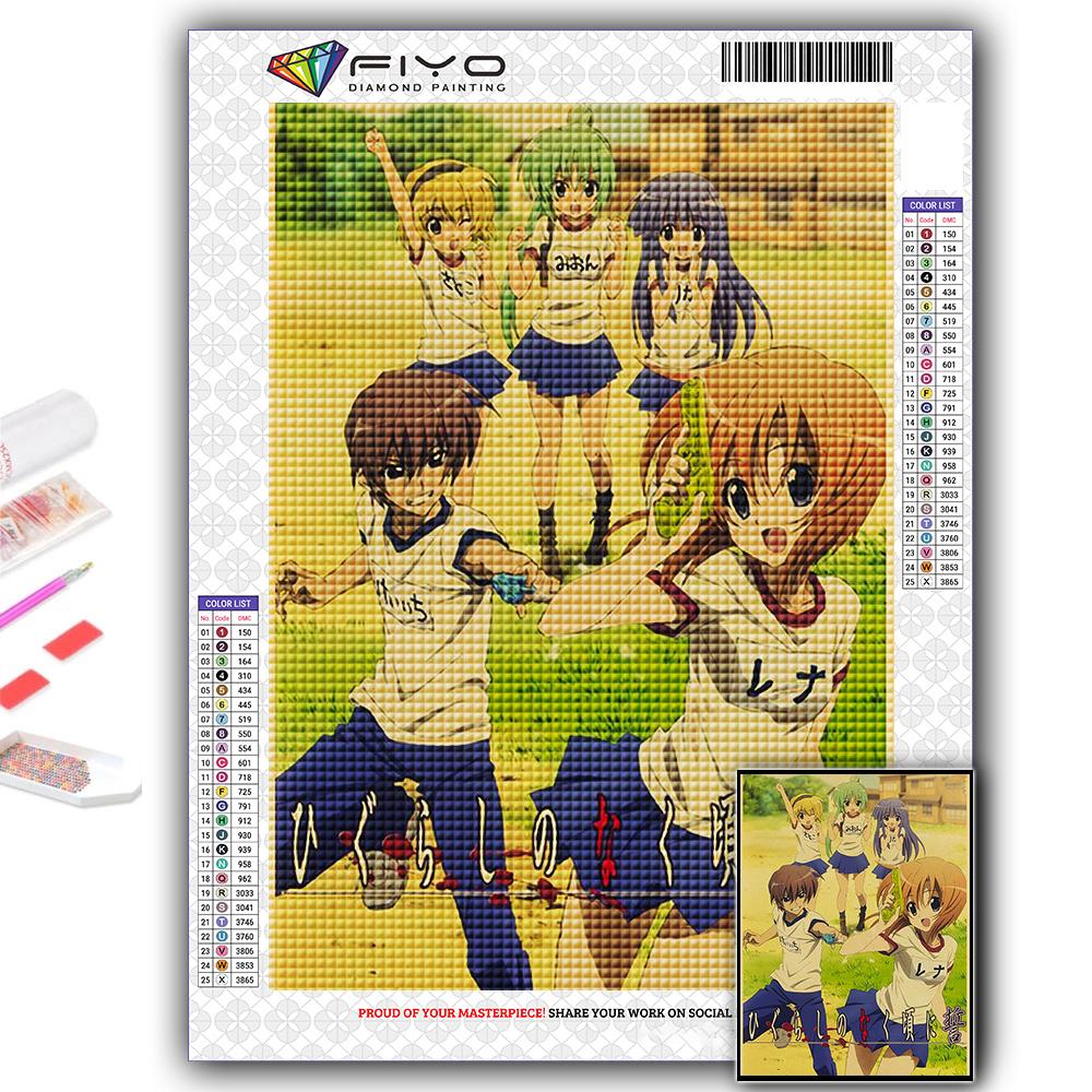 5D Алмазная картина Аниме Когда они плачут Хигураши DIY Алмазная вышивка Горный хрусталь Украшение дома