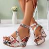 2024 Heel Footwear Ladies Shoes Platform Floral Women's Lace-up Wedges Comfy Wedge Sandals for Women Dressy Sandals for Women