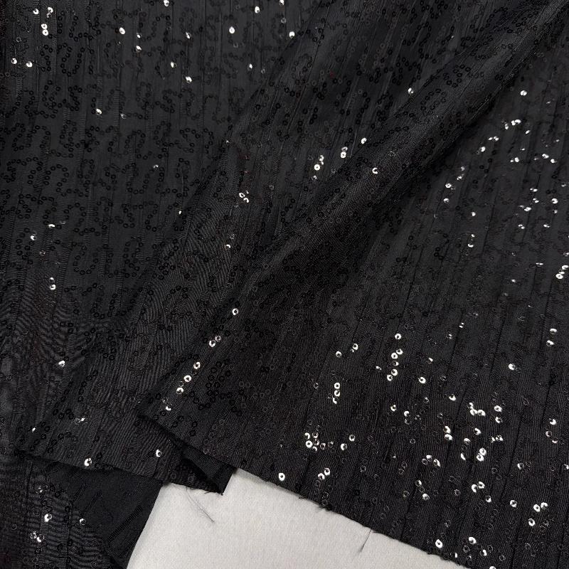 Black Vertical Stripes Irregular Creases Wrinkled Texture Sequins Embroidered Fabric Design Sense Clothing Windbreaker Fabric