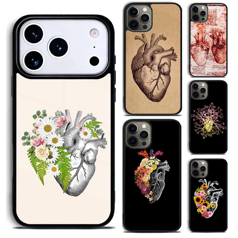 Чехол для телефона с анатомией человеческого сердца для iPhone 17 16 15 Pro Max Air 14 13 12 11 Plus Ударопрочный чехол