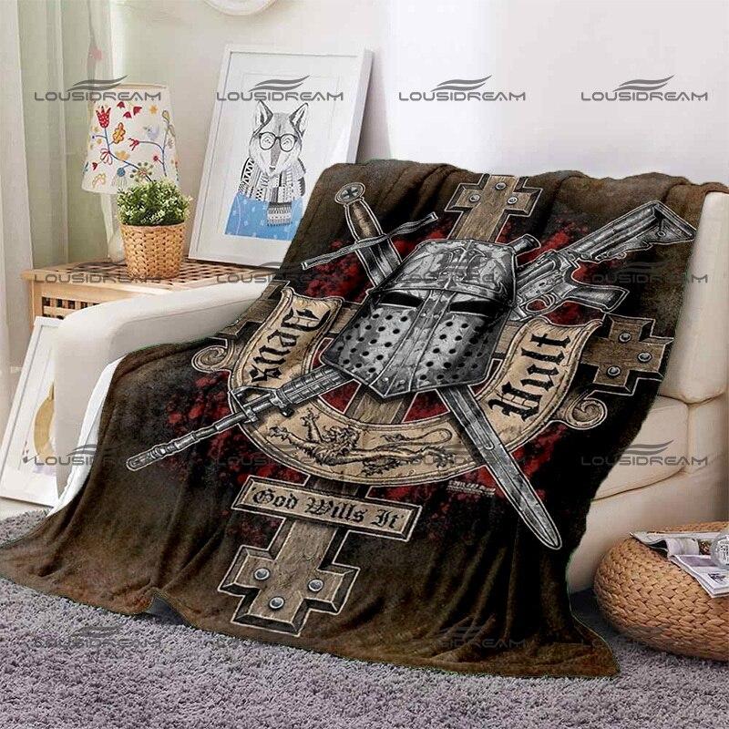Crusader Cross Pattern Blanket Templar Knights Warm Flannel Thin Blanket Portable Home Travel Office Lunch Break Blanket