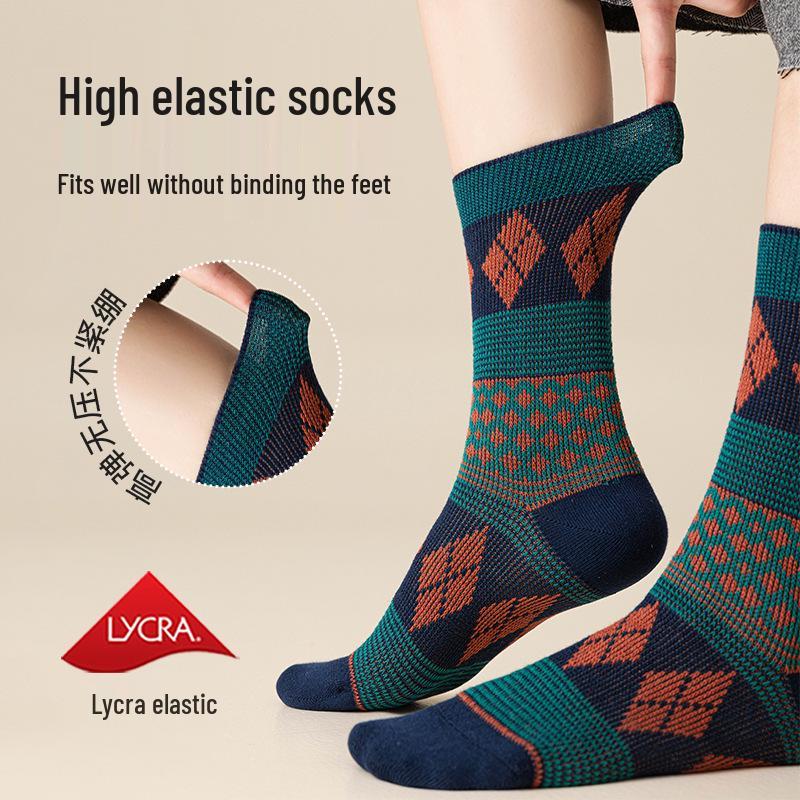 Women's Retro Argyle Mid-Calf Socks - Autumn/Winter Ethnic Style