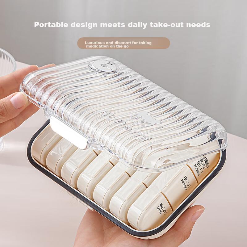 Baicaoyuan Large Print Pill Box for Elderly, Portable Sealed Moisture-Proof Organizer, 21 Compartments, Gree