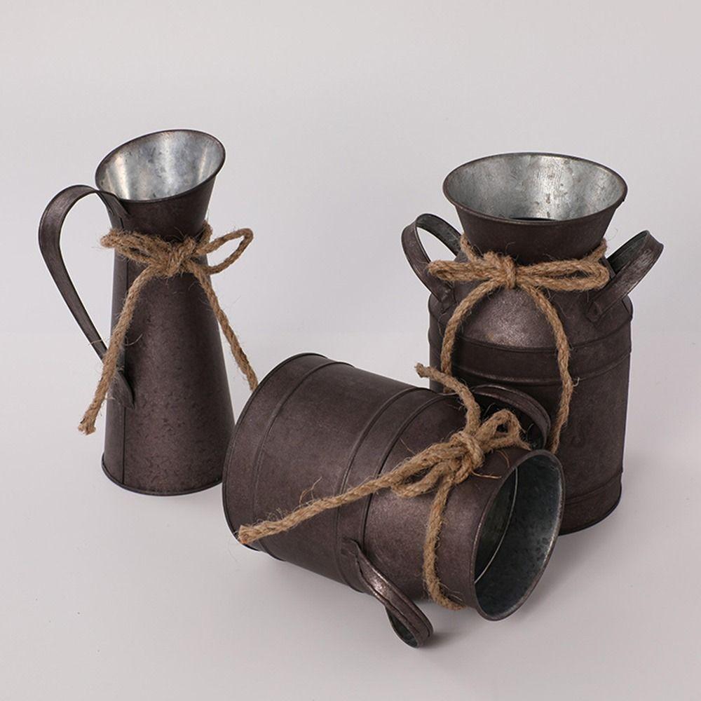 Balcony Flower Pot Vintage Iron Flower Pot Iron Sheet Metal Flower Vase Portable Garden Bucket