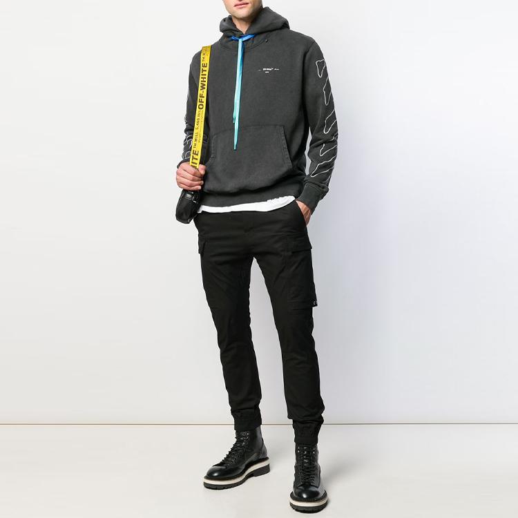 Off-White Абстрактная стрела с эффектом стирки, тонкая мужская толстовка с капюшоном, черная OMBB034F19E300111001