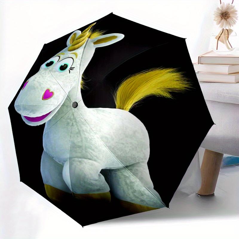 Toy Story 3 Buttercup Unicorn Automatic Opening and Closing Umbrella, Lightweight 3-Fold, With Cute Cartoon Characters, Suitable for Home, O